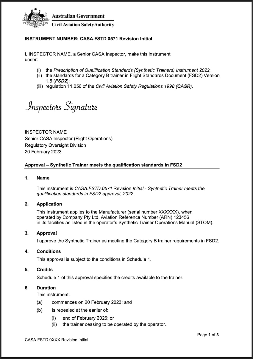 CASA Simulator Approval Certificate CASA Simulator Approval Certificate